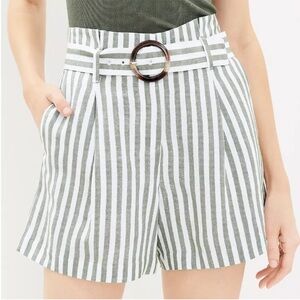 Loft Linen Striped Belted Shorts